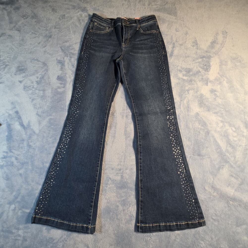 1st Kiss Girls Size 14 Dark Wash Rhinestone Flare Jeans Y2K Western NWT